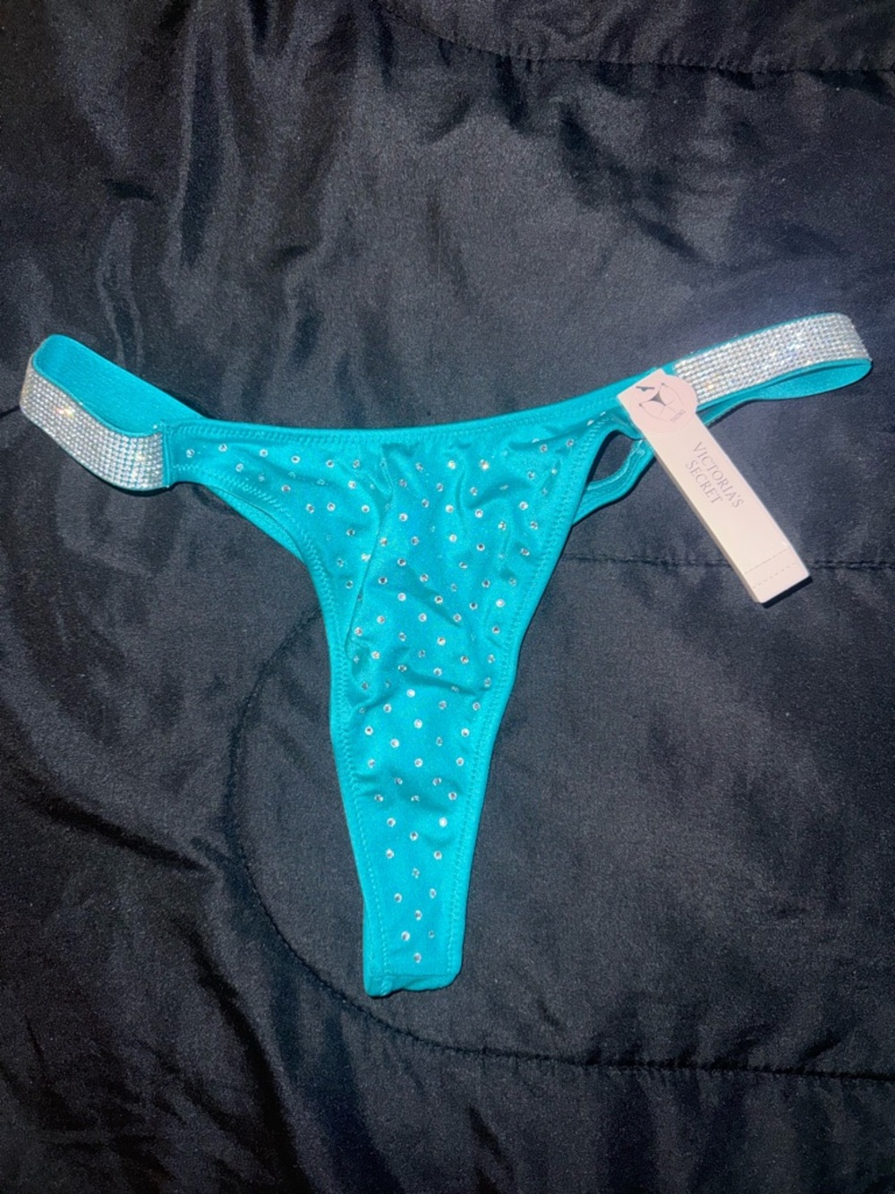 Victoria's Secret Turquoise Thong bikini bottom with Rhinestone Straps